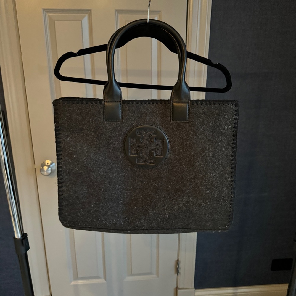 Tory Burch Ella Stitched Mini Tote Dark Charcoal